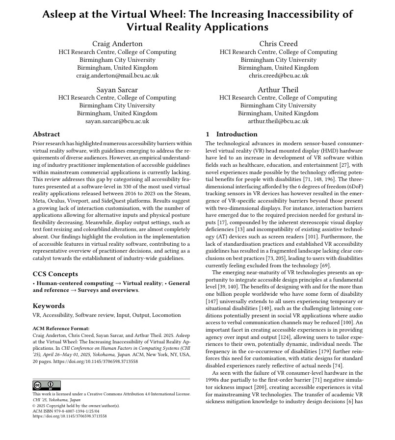 First page of the academic paper 'Asleep at the Virtual Wheel' showing the abstract and authors