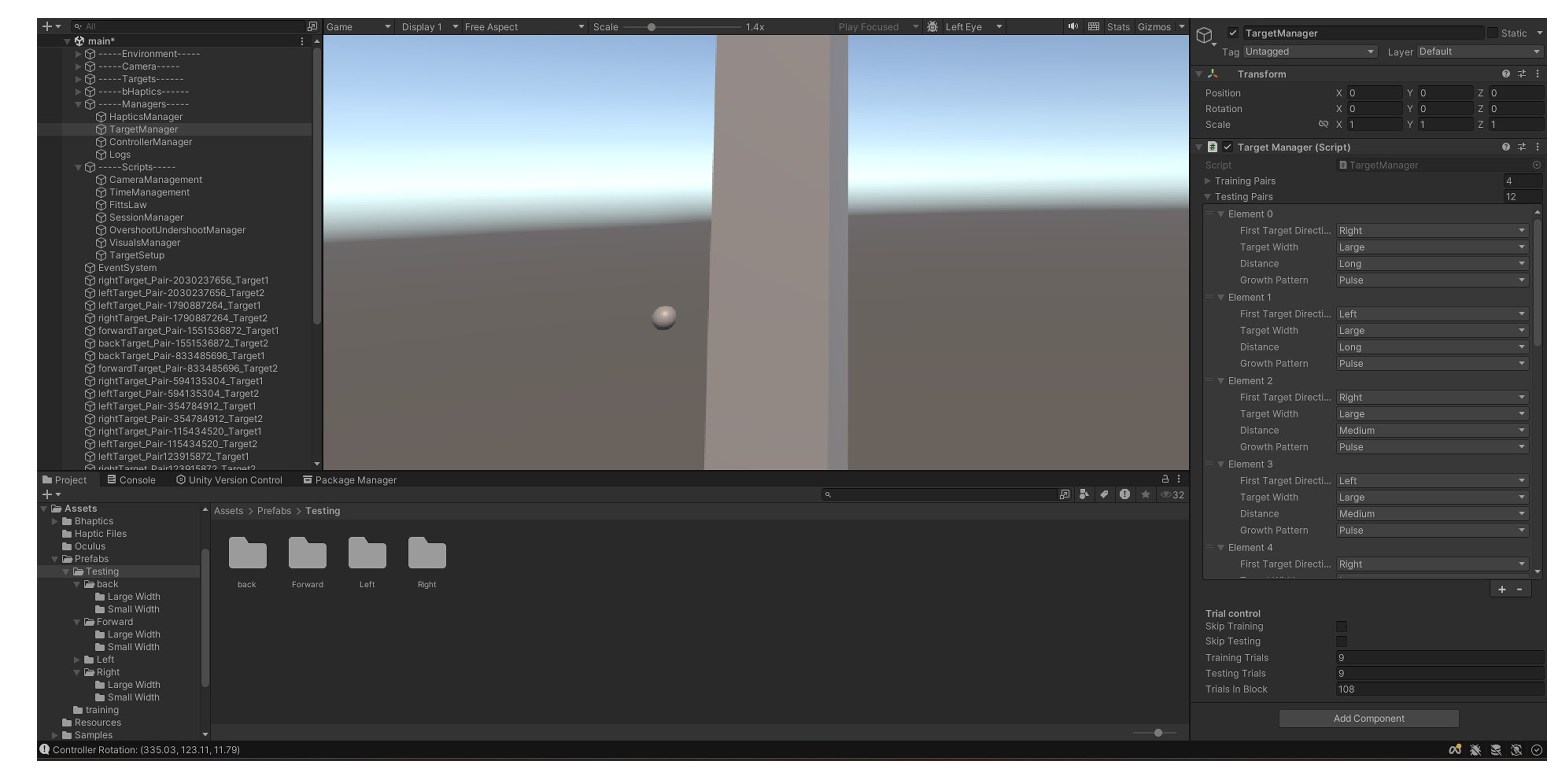 A Unity screenshot of the testing environment.