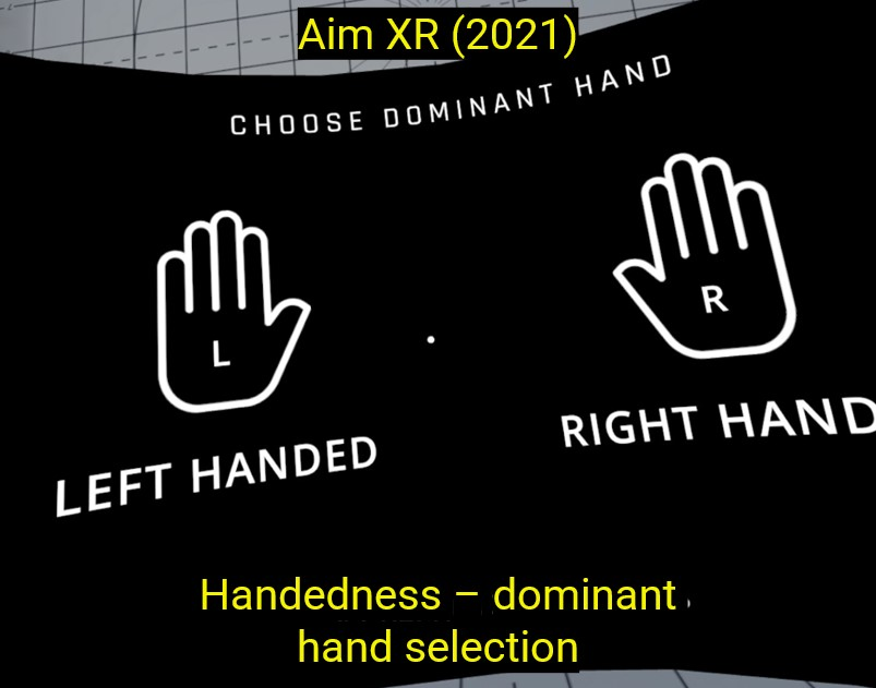 Screenshot from Aim XR showing a menu to choose left or right dominant hand